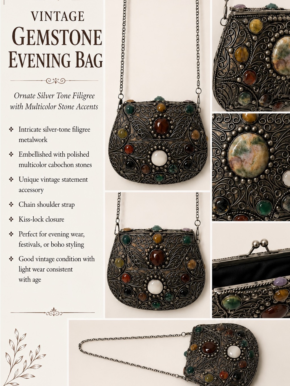 Vintage Gemstone Evening Bag in Multicolor Stones